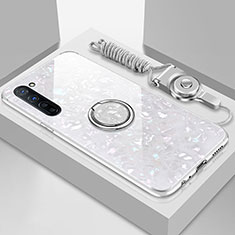 Carcasa Bumper Funda Silicona Espejo con Magnetico Anillo de dedo Soporte T01 para Oppo A91 Blanco