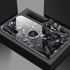 Carcasa Bumper Funda Silicona Espejo con Magnetico Anillo de dedo Soporte T01 para Oppo A91 Negro