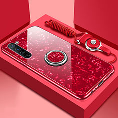 Carcasa Bumper Funda Silicona Espejo con Magnetico Anillo de dedo Soporte T01 para Oppo F15 Rojo