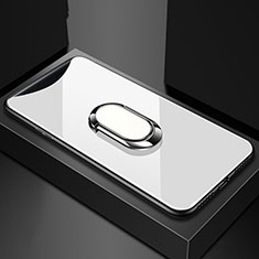 Carcasa Bumper Funda Silicona Espejo con Magnetico Anillo de dedo Soporte T01 para Oppo Find X Blanco