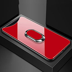 Carcasa Bumper Funda Silicona Espejo con Magnetico Anillo de dedo Soporte T01 para Oppo Find X Rojo