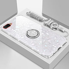 Carcasa Bumper Funda Silicona Espejo con Magnetico Anillo de dedo Soporte T01 para Oppo R17 Neo Blanco