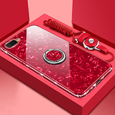 Carcasa Bumper Funda Silicona Espejo con Magnetico Anillo de dedo Soporte T01 para Oppo R17 Neo Rojo