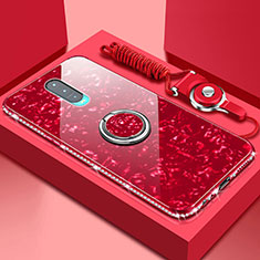 Carcasa Bumper Funda Silicona Espejo con Magnetico Anillo de dedo Soporte T01 para Oppo R17 Pro Rojo