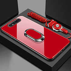 Carcasa Bumper Funda Silicona Espejo con Magnetico Anillo de dedo Soporte T01 para Samsung Galaxy A80 Rojo