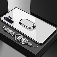 Carcasa Bumper Funda Silicona Espejo con Magnetico Anillo de dedo Soporte T01 para Samsung Galaxy Note 10 Plus 5G Blanco