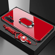 Carcasa Bumper Funda Silicona Espejo con Magnetico Anillo de dedo Soporte T01 para Samsung Galaxy Note 10 Plus 5G Rojo