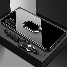 Carcasa Bumper Funda Silicona Espejo con Magnetico Anillo de dedo Soporte T01 para Samsung Galaxy Note 10 Plus Negro