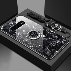 Carcasa Bumper Funda Silicona Espejo con Magnetico Anillo de dedo Soporte T01 para Samsung Galaxy S10 Plus Negro