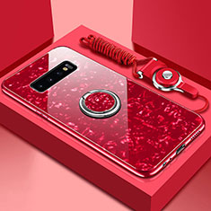 Carcasa Bumper Funda Silicona Espejo con Magnetico Anillo de dedo Soporte T01 para Samsung Galaxy S10 Plus Rojo