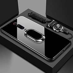 Carcasa Bumper Funda Silicona Espejo con Magnetico Anillo de dedo Soporte T01 para Xiaomi Mi 9T Negro