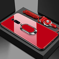 Carcasa Bumper Funda Silicona Espejo con Magnetico Anillo de dedo Soporte T01 para Xiaomi Mi 9T Pro Rojo
