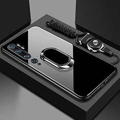 Carcasa Bumper Funda Silicona Espejo con Magnetico Anillo de dedo Soporte T01 para Xiaomi Mi Note 10 Pro Negro