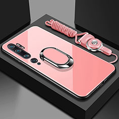 Carcasa Bumper Funda Silicona Espejo con Magnetico Anillo de dedo Soporte T01 para Xiaomi Mi Note 10 Pro Rosa