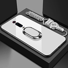 Carcasa Bumper Funda Silicona Espejo con Magnetico Anillo de dedo Soporte T01 para Xiaomi Redmi K20 Blanco