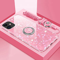 Carcasa Bumper Funda Silicona Espejo con Magnetico Anillo de dedo Soporte T02 para Apple iPhone 11 Rosa