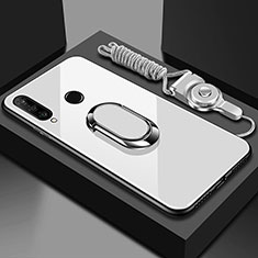 Carcasa Bumper Funda Silicona Espejo con Magnetico Anillo de dedo Soporte T02 para Huawei Honor 20 Lite Blanco