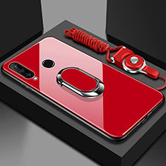 Carcasa Bumper Funda Silicona Espejo con Magnetico Anillo de dedo Soporte T02 para Huawei Honor 20i Rojo