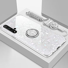 Carcasa Bumper Funda Silicona Espejo con Magnetico Anillo de dedo Soporte T02 para Huawei Nova 5 Blanco