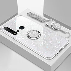 Carcasa Bumper Funda Silicona Espejo con Magnetico Anillo de dedo Soporte T02 para Huawei Nova 5i Blanco