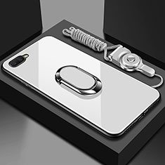 Carcasa Bumper Funda Silicona Espejo con Magnetico Anillo de dedo Soporte T02 para Oppo RX17 Neo Blanco
