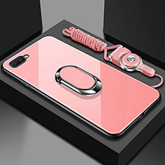 Carcasa Bumper Funda Silicona Espejo con Magnetico Anillo de dedo Soporte T02 para Oppo RX17 Neo Rosa