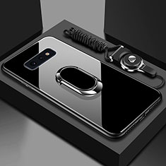 Carcasa Bumper Funda Silicona Espejo con Magnetico Anillo de dedo Soporte T02 para Samsung Galaxy S10e Negro