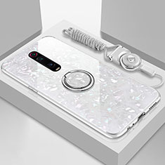 Carcasa Bumper Funda Silicona Espejo con Magnetico Anillo de dedo Soporte T02 para Xiaomi Mi 9T Blanco