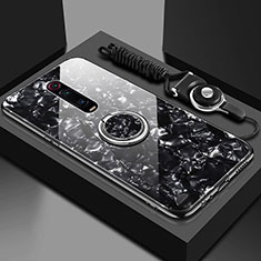 Carcasa Bumper Funda Silicona Espejo con Magnetico Anillo de dedo Soporte T02 para Xiaomi Mi 9T Pro Negro