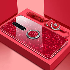 Carcasa Bumper Funda Silicona Espejo con Magnetico Anillo de dedo Soporte T02 para Xiaomi Redmi K20 Rojo