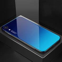 Carcasa Bumper Funda Silicona Espejo Gradiente Arco iris A01 para Apple iPhone XR Azul Cielo