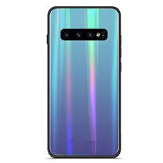 Carcasa Bumper Funda Silicona Espejo Gradiente Arco iris A02 para Samsung Galaxy S10 Plus Azul Cielo
