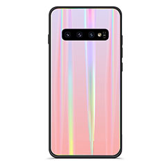 Carcasa Bumper Funda Silicona Espejo Gradiente Arco iris A02 para Samsung Galaxy S10 Plus Oro Rosa