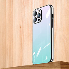 Carcasa Bumper Funda Silicona Espejo Gradiente Arco iris AT1 para Apple iPhone 15 Pro Cian