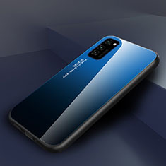 Carcasa Bumper Funda Silicona Espejo Gradiente Arco iris H01 para Huawei Honor V30 5G Azul