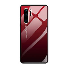 Carcasa Bumper Funda Silicona Espejo Gradiente Arco iris H01 para Huawei P30 Pro New Edition Rojo