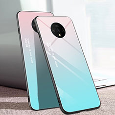 Carcasa Bumper Funda Silicona Espejo Gradiente Arco iris H01 para OnePlus 7T Cian