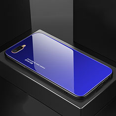 Carcasa Bumper Funda Silicona Espejo Gradiente Arco iris H01 para Oppo R15X Azul
