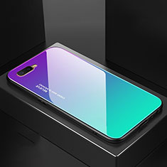 Carcasa Bumper Funda Silicona Espejo Gradiente Arco iris H01 para Oppo R15X Cian