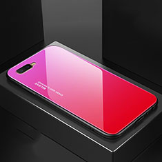 Carcasa Bumper Funda Silicona Espejo Gradiente Arco iris H01 para Oppo R15X Rosa Roja