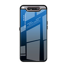 Carcasa Bumper Funda Silicona Espejo Gradiente Arco iris H01 para Samsung Galaxy A80 Azul