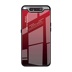 Carcasa Bumper Funda Silicona Espejo Gradiente Arco iris H01 para Samsung Galaxy A80 Rojo