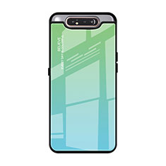 Carcasa Bumper Funda Silicona Espejo Gradiente Arco iris H01 para Samsung Galaxy A80 Verde