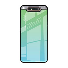 Carcasa Bumper Funda Silicona Espejo Gradiente Arco iris H01 para Samsung Galaxy A90 4G Verde