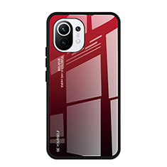 Carcasa Bumper Funda Silicona Espejo Gradiente Arco iris H01 para Xiaomi Mi 11 5G Rojo