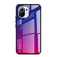Carcasa Bumper Funda Silicona Espejo Gradiente Arco iris H01 para Xiaomi Mi 11 Lite 4G Rosa Roja