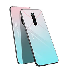 Carcasa Bumper Funda Silicona Espejo Gradiente Arco iris H01 para Xiaomi Mi 9T Cian