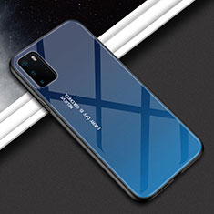 Carcasa Bumper Funda Silicona Espejo Gradiente Arco iris H02 para Huawei Honor View 30 5G Azul