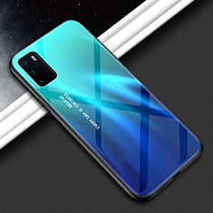 Carcasa Bumper Funda Silicona Espejo Gradiente Arco iris H02 para Huawei Honor View 30 5G Azul Cielo