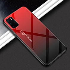 Carcasa Bumper Funda Silicona Espejo Gradiente Arco iris H02 para Huawei Honor View 30 5G Rojo